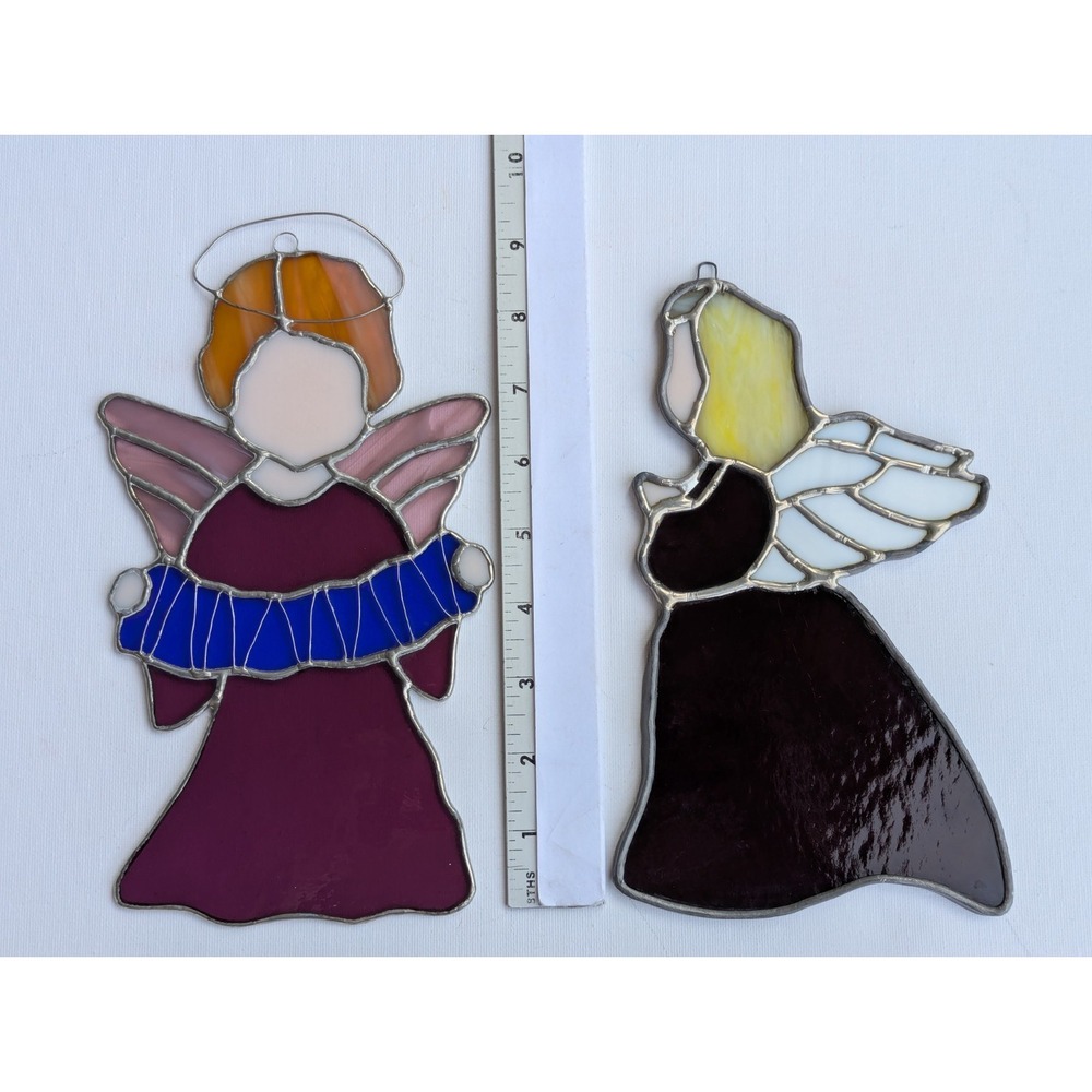 Vintage Stained Glass Angel Figure Suncatchers 9" tall (Set of 2) Handcrafted - Picture 10 of 10
